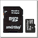 Карта памяти Smart Buy microSDHC 32 Gb Class 10 + адаптер на SD формат